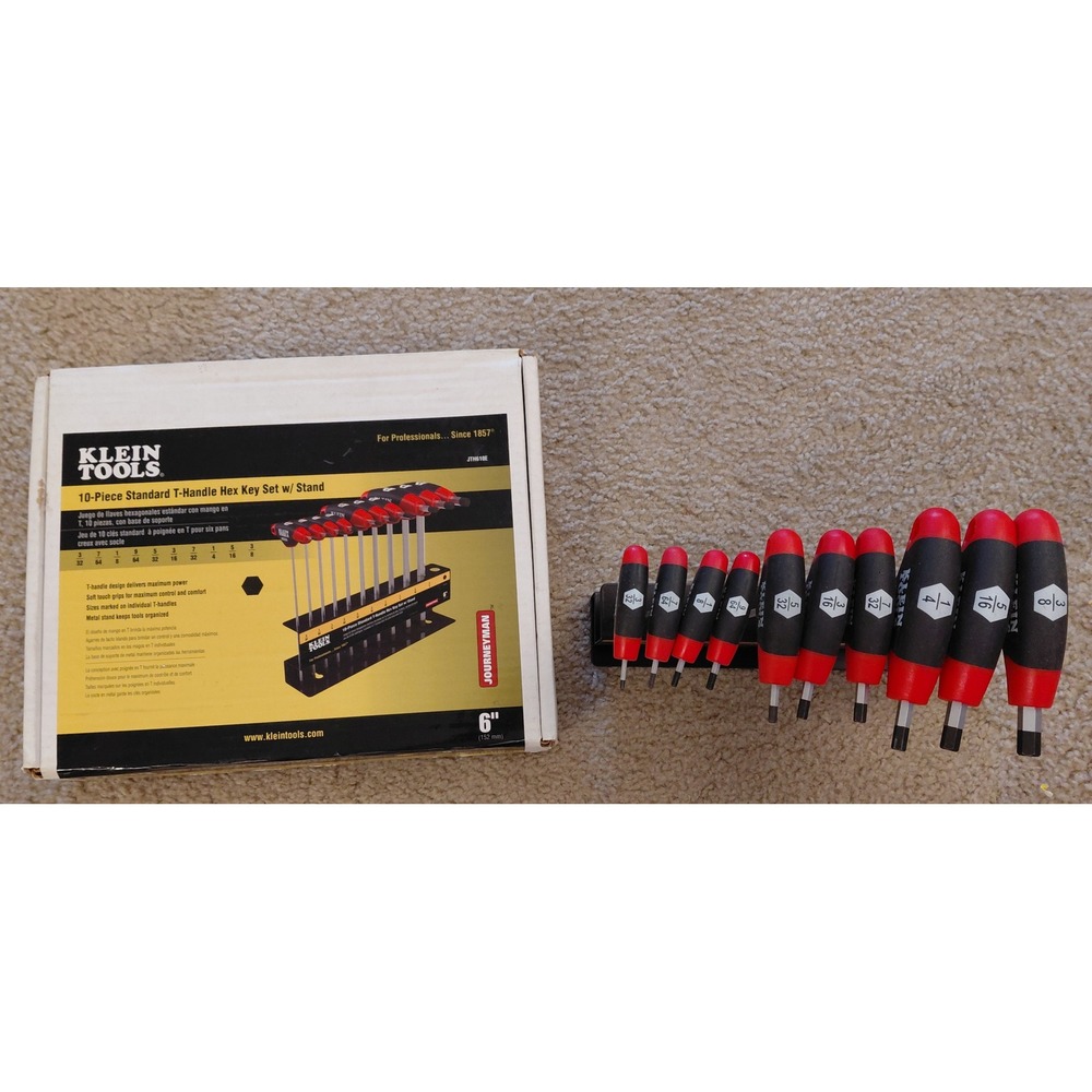 Klein Tools JTH610E 10 Piece Standard T-Handle Hex Key Set with Stand SAE 6 Inch